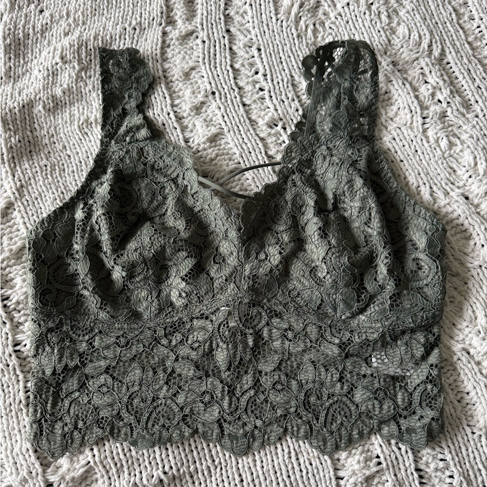 SAGE GREEN FLORAL LACE FULL COVERAGE BRALETTE